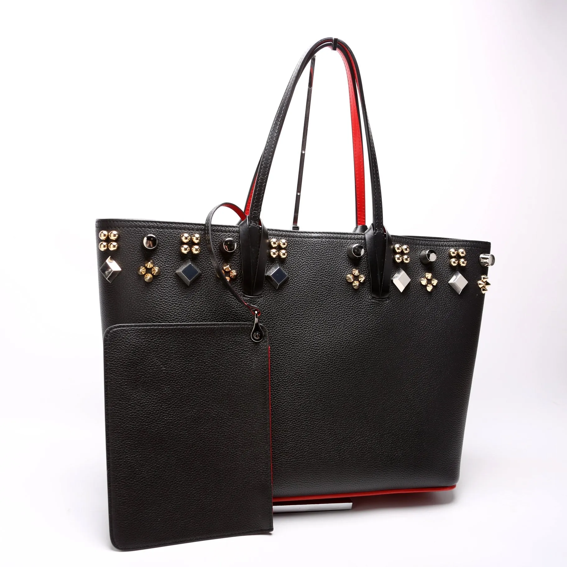 Cabata Empire Spike Tote with Pouch Leather Black
