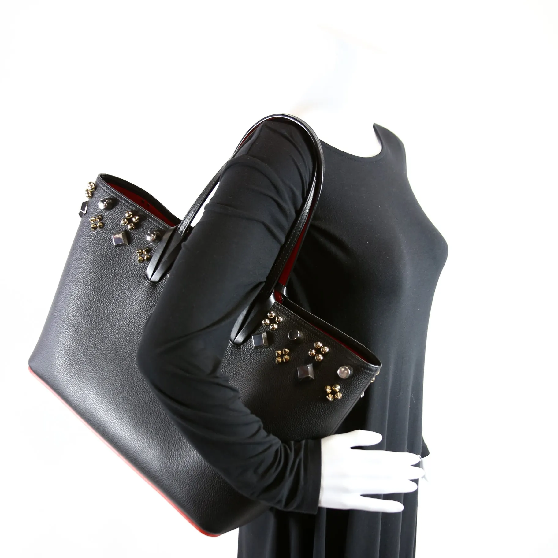 Cabata Empire Spike Tote with Pouch Leather Black