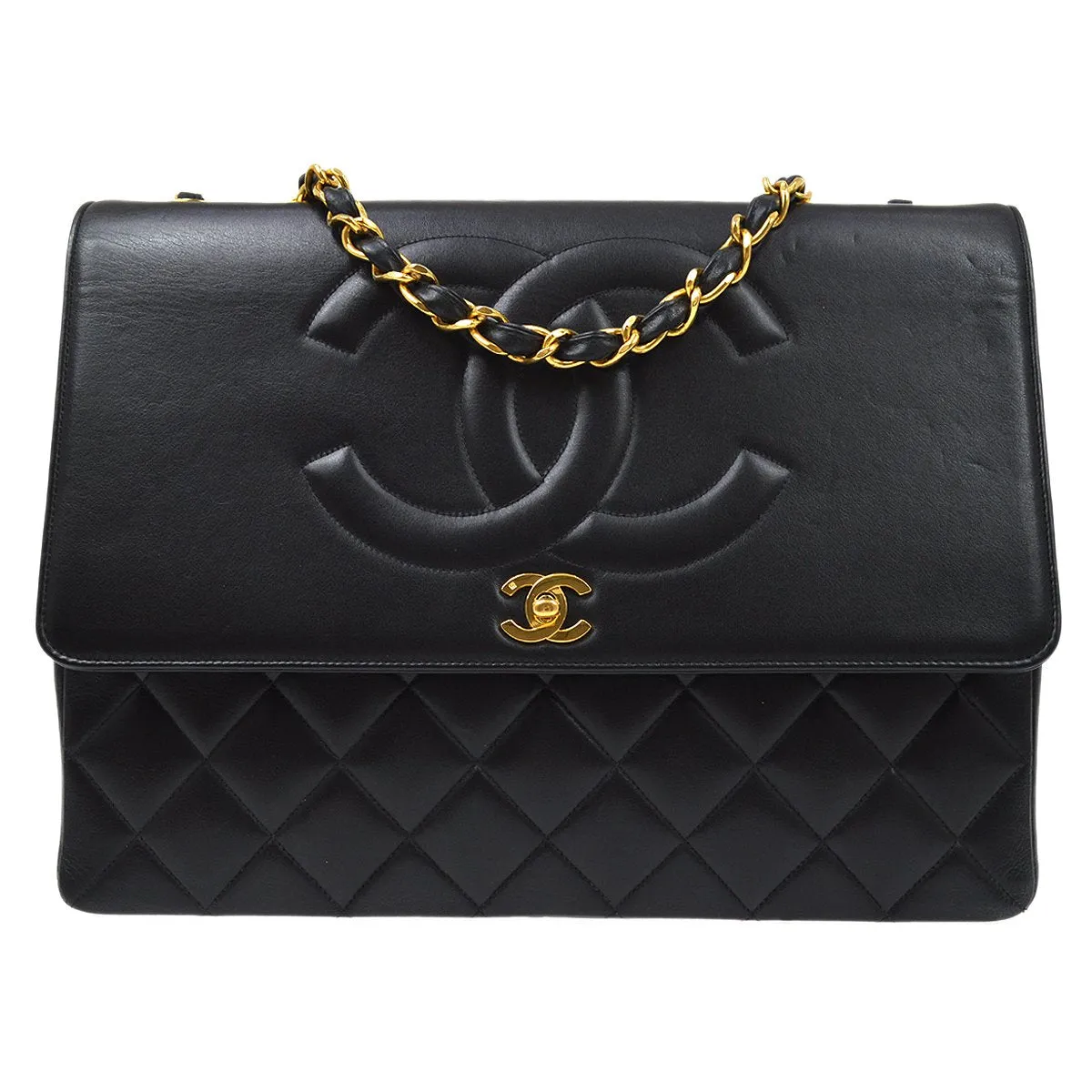 CHANEL 1991-1994 CC Flap Maxi Black Lambskin 61273