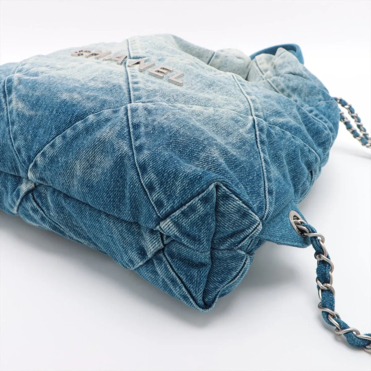 Chanel 22 Backpack Denim Chainsaw Blue Silver  AS3859