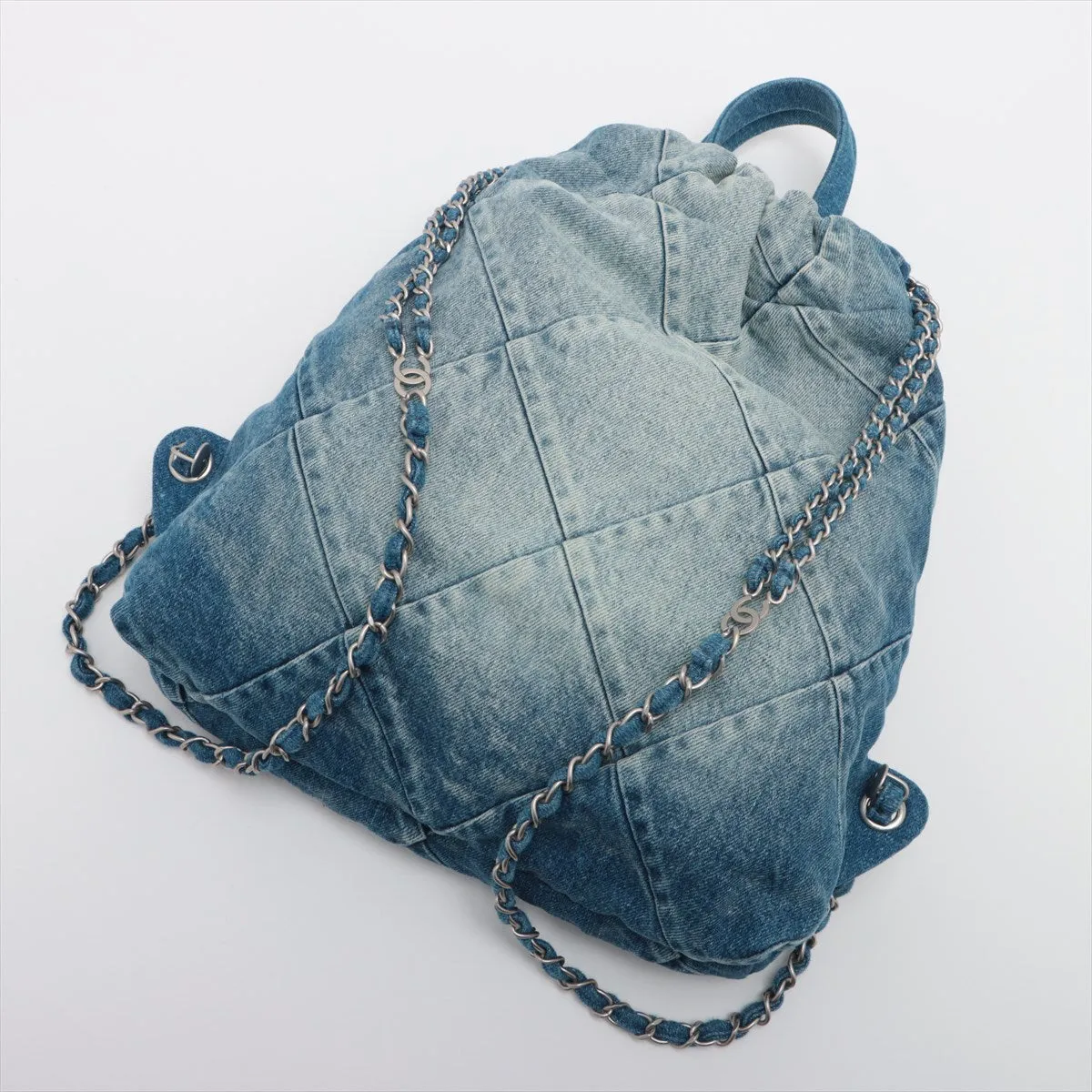 Chanel 22 Backpack Denim Chainsaw Blue Silver  AS3859