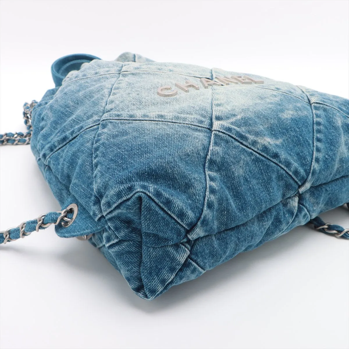 Chanel 22 Backpack Denim Chainsaw Blue Silver  AS3859