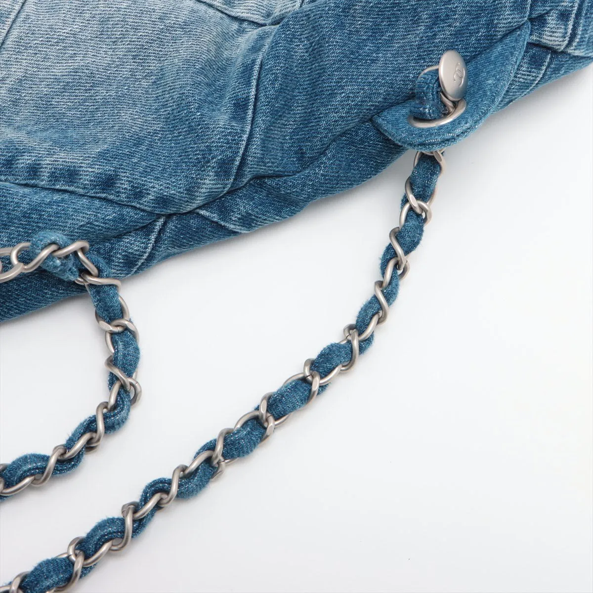 Chanel 22 Backpack Denim Chainsaw Blue Silver  AS3859