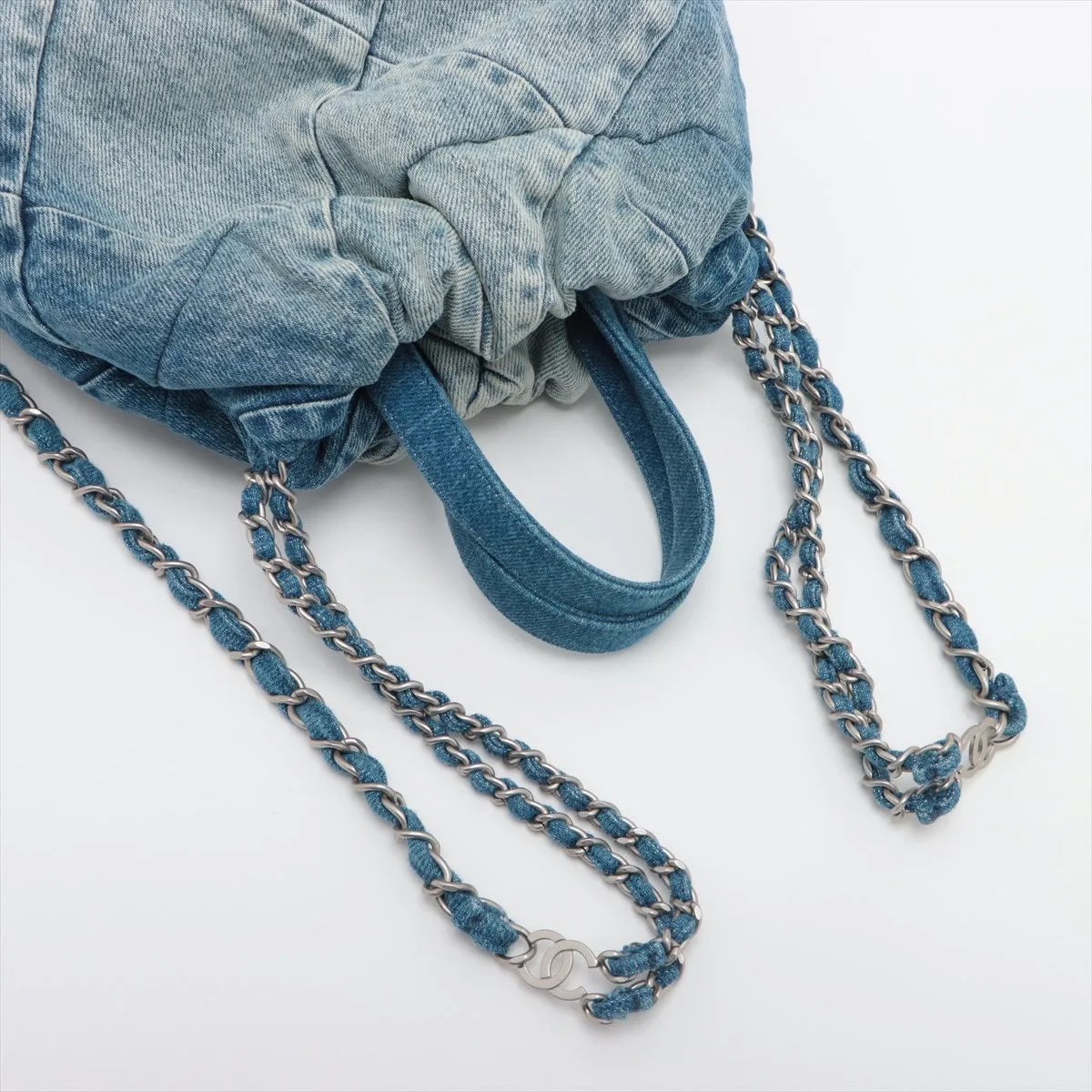 Chanel 22 Backpack Denim Chainsaw Blue Silver  AS3859