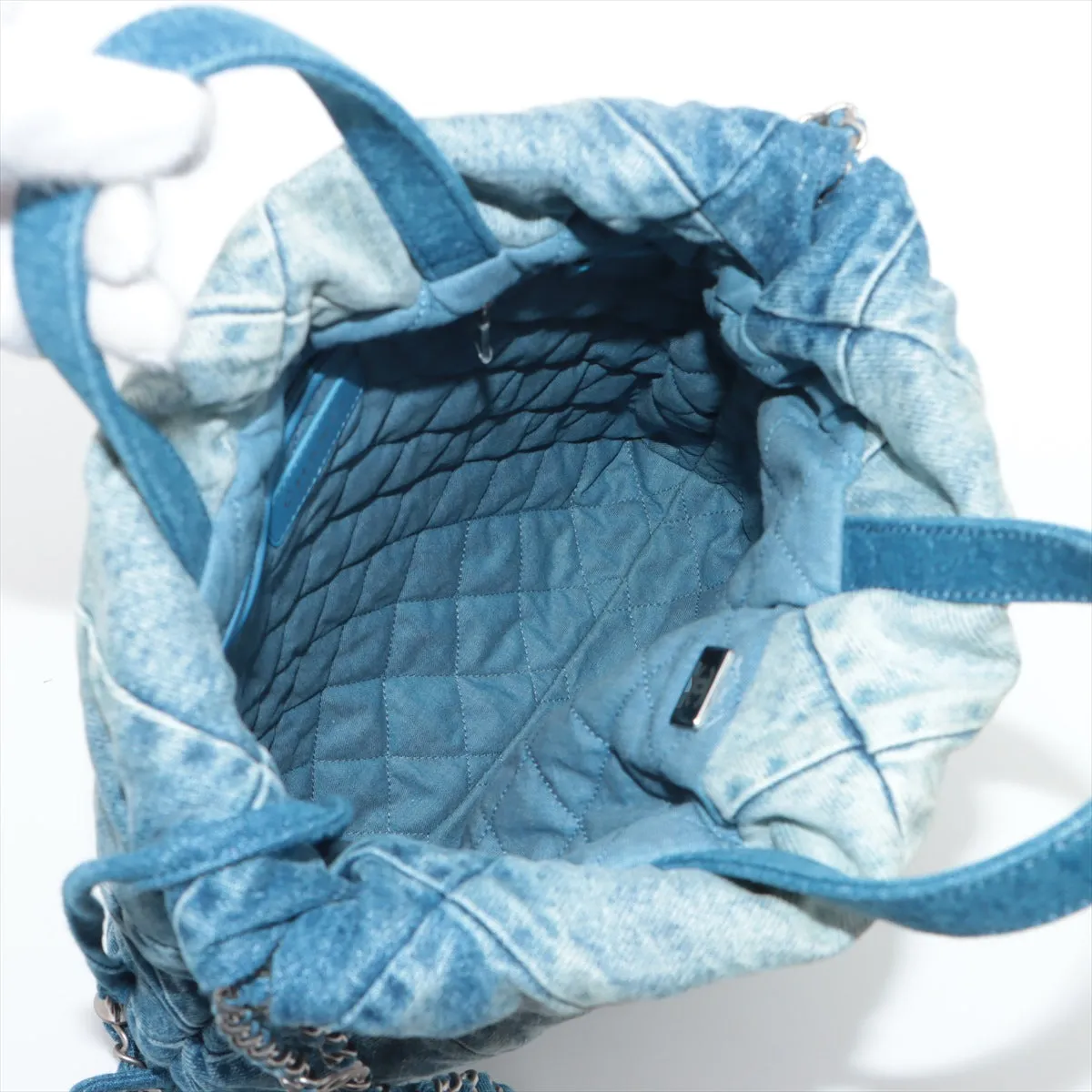Chanel 22 Backpack Denim Chainsaw Blue Silver  AS3859