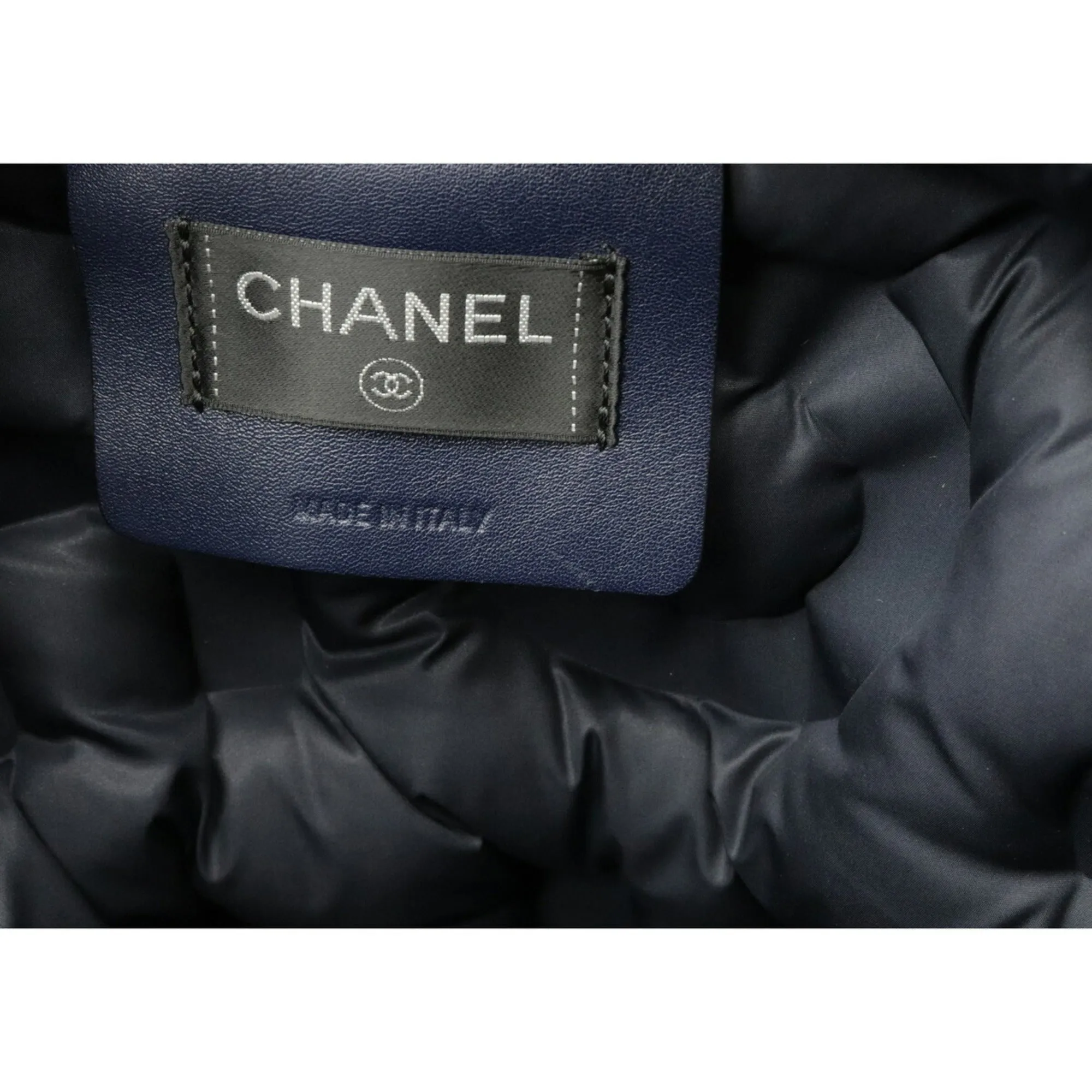 Chanel Dudone Backpack Rucksack Daypack Embossed Nylon Silver Black A91933