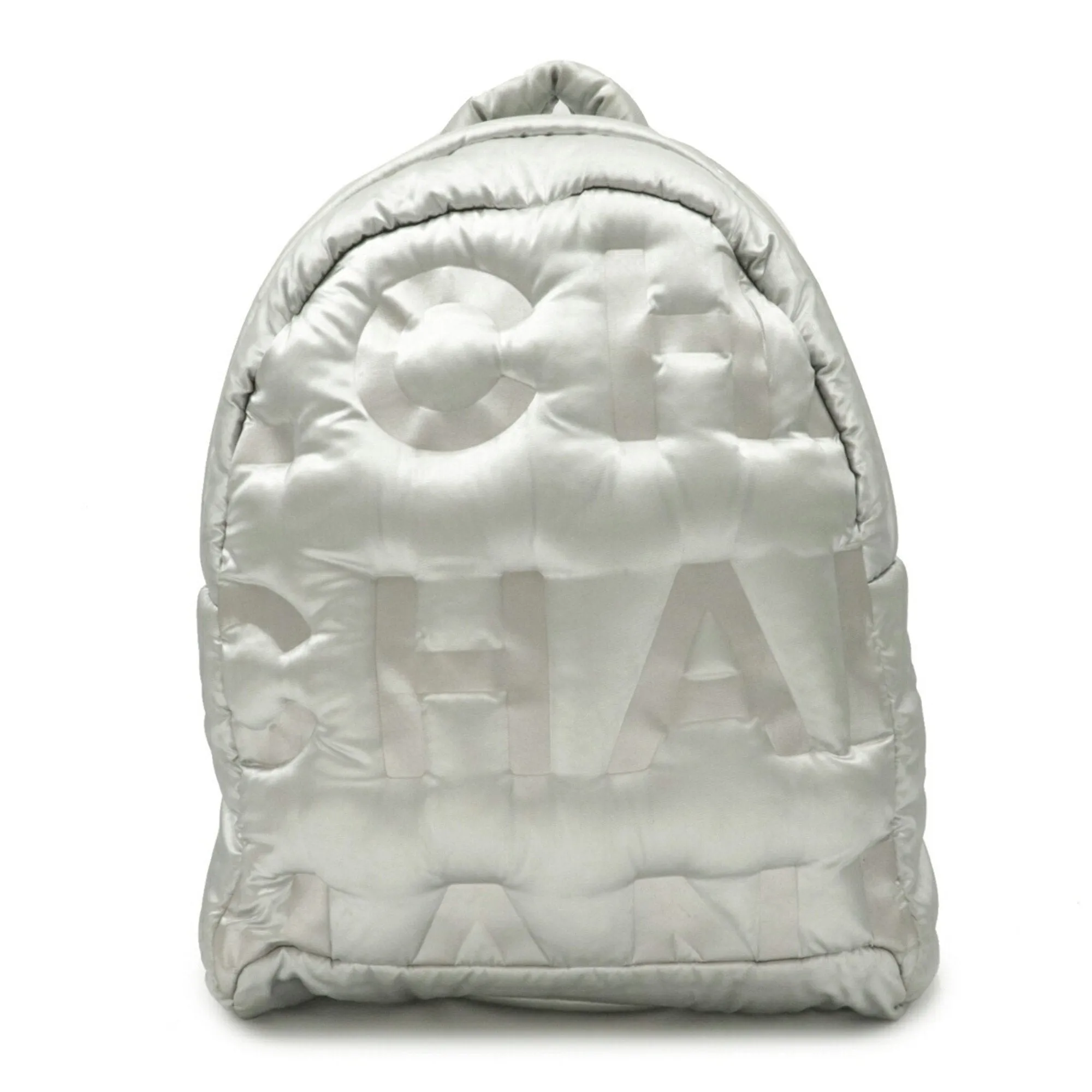 Chanel Dudone Backpack Rucksack Daypack Embossed Nylon Silver Black A91933