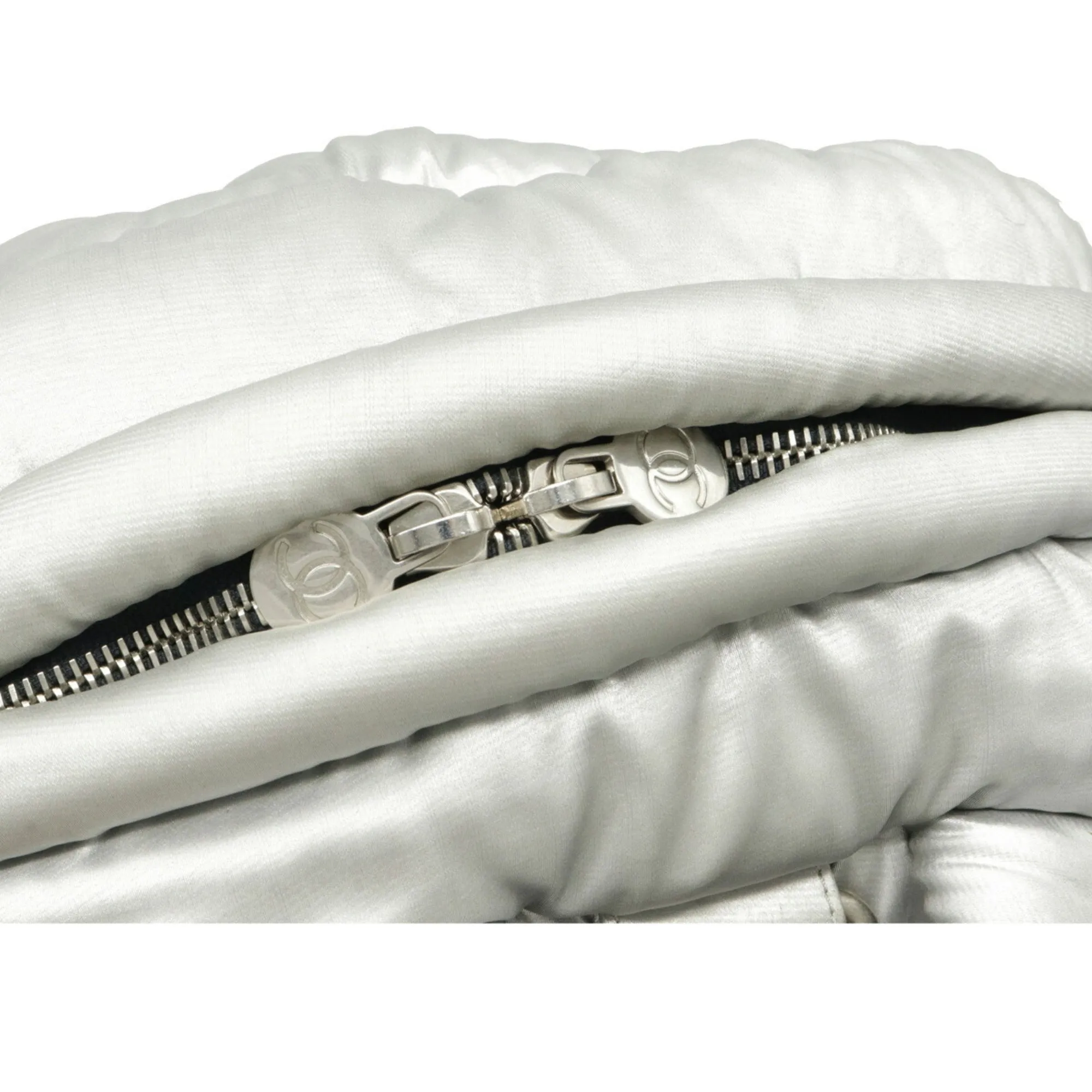Chanel Dudone Backpack Rucksack Daypack Embossed Nylon Silver Black A91933