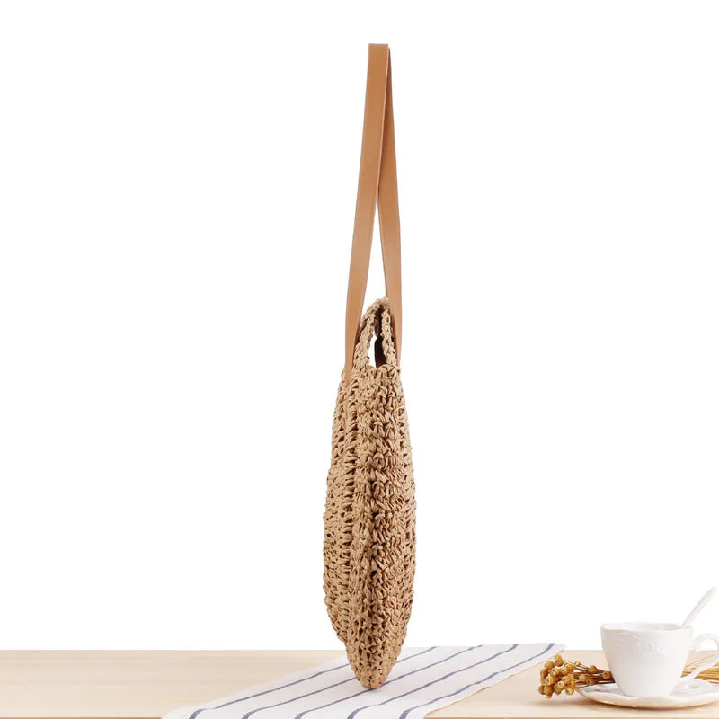 DUNNMALL One Piece Dropshipping New Simple round One Shoulder Straw Bag Woven Bag Beach Bag Fashion Women's Bag Straw Bag