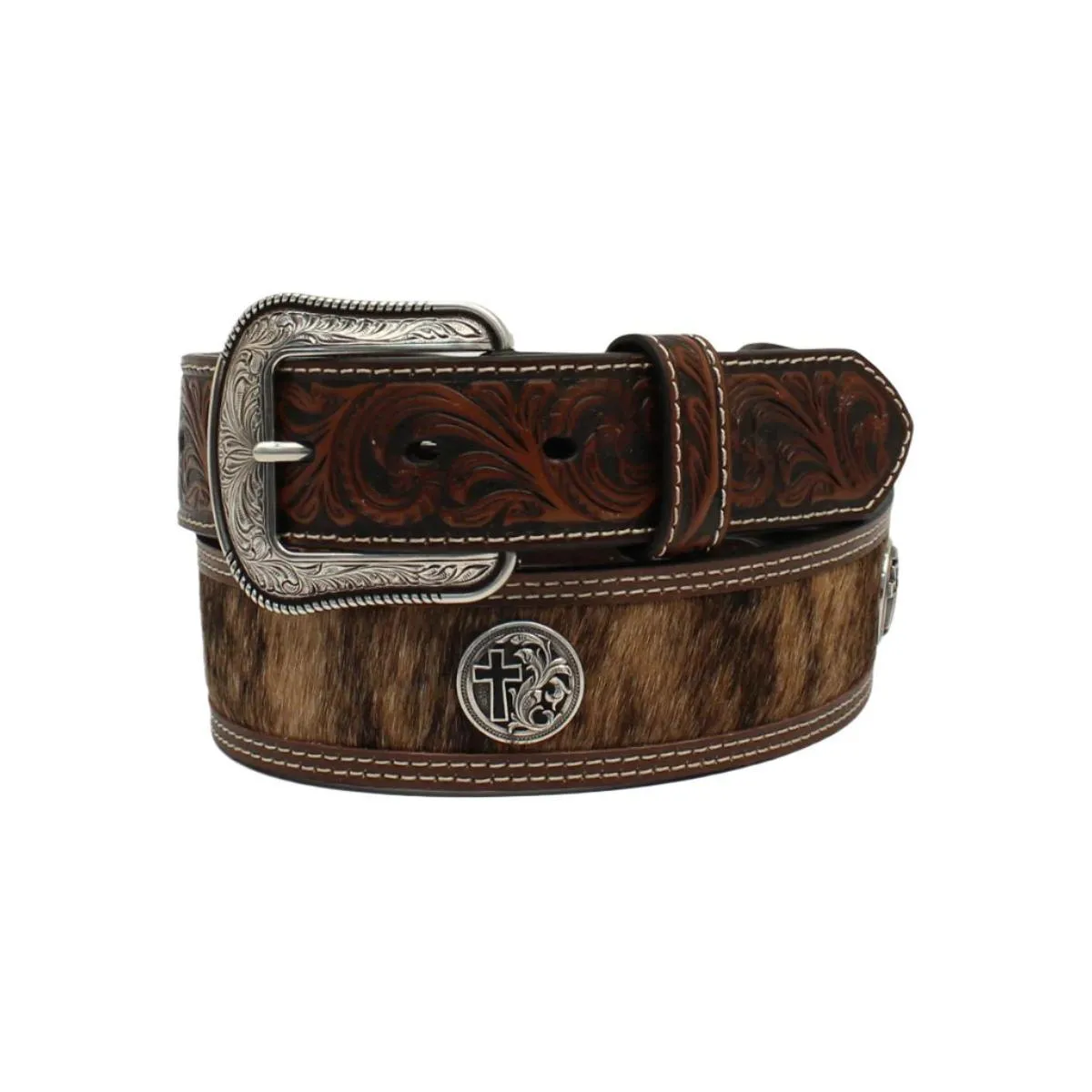 Men's 3D Western Calf Hair Cross Concho Belt D100011302