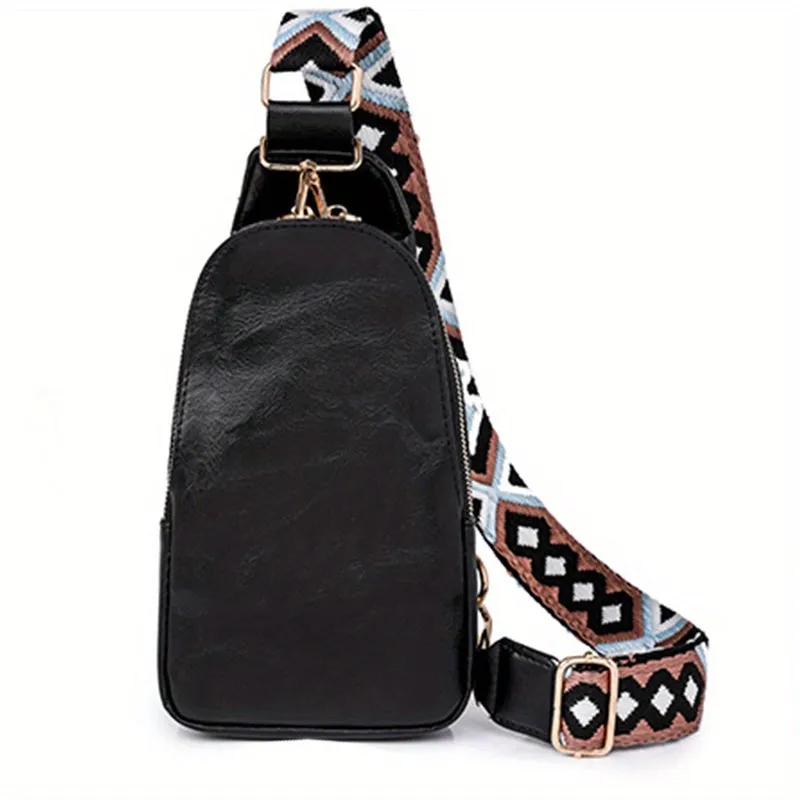 realaiot  Retro Chest Bag With Wide Strap, Faux Leather Crossbody Bag, Sling Daypack For Sports, Travel, Hiking, Cycling