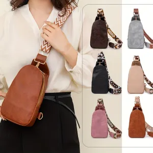 realaiot  Retro Chest Bag With Wide Strap, Faux Leather Crossbody Bag, Sling Daypack For Sports, Travel, Hiking, Cycling