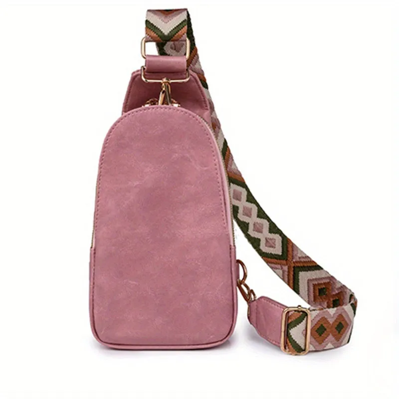 realaiot  Retro Chest Bag With Wide Strap, Faux Leather Crossbody Bag, Sling Daypack For Sports, Travel, Hiking, Cycling