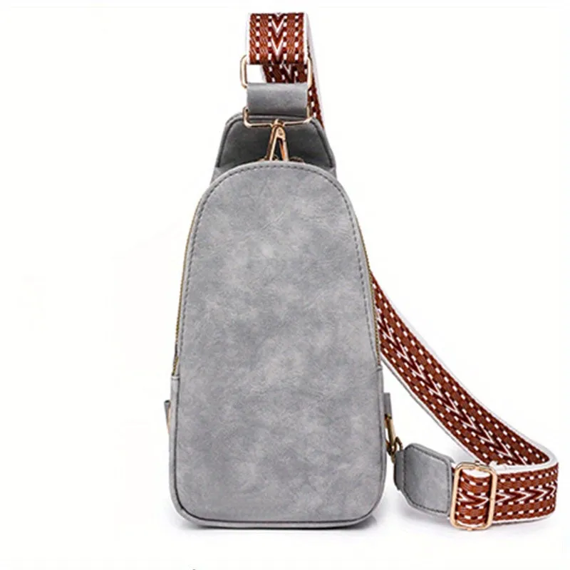 realaiot  Retro Chest Bag With Wide Strap, Faux Leather Crossbody Bag, Sling Daypack For Sports, Travel, Hiking, Cycling