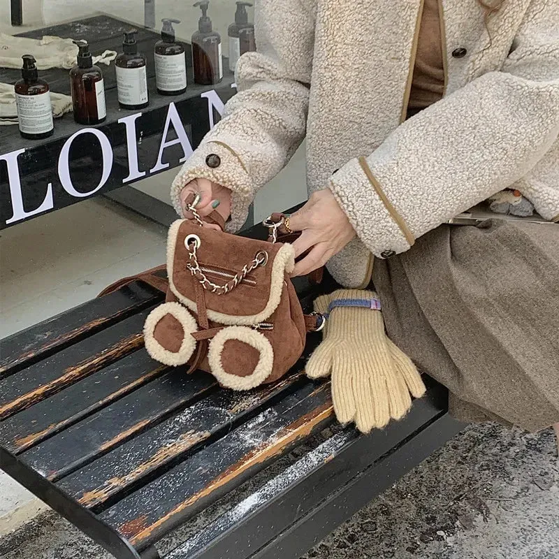 UAKISS  -  NEW Plush Backpack Solid Color Women Little Girls Wild Fashion Soft Autumn Winter Stylish Small Daypack for Shopping Street