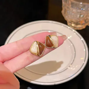 White Coffee Color Spliced Square Resin Geometric Jewelry 2024 Trendy Vintage Earring